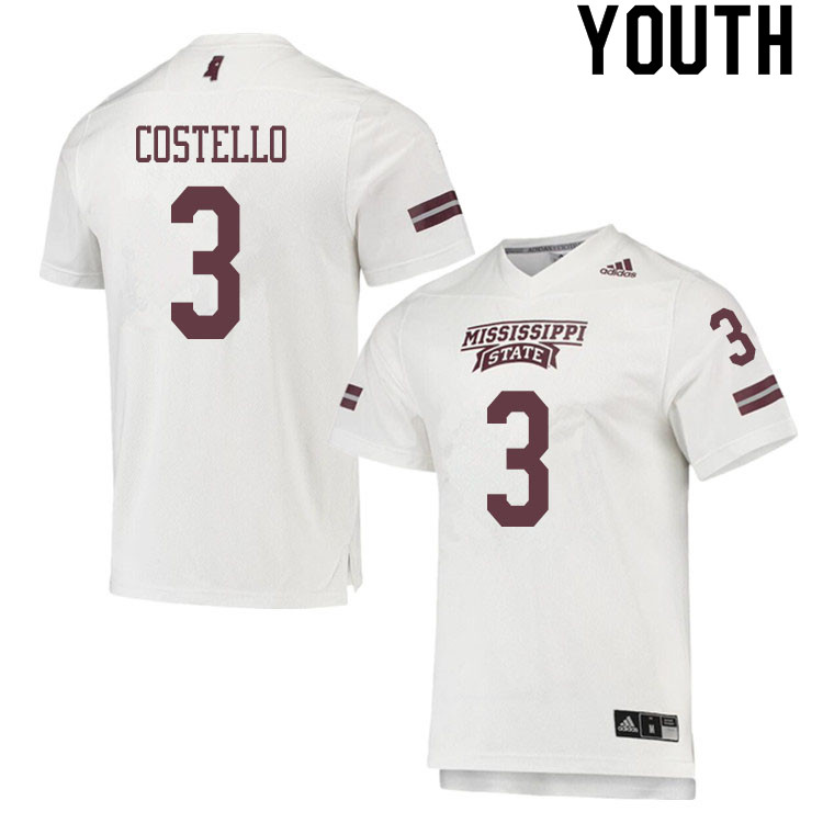 Youth #3 K.J. Costello Mississippi State Bulldogs College Football Jerseys Sale-White